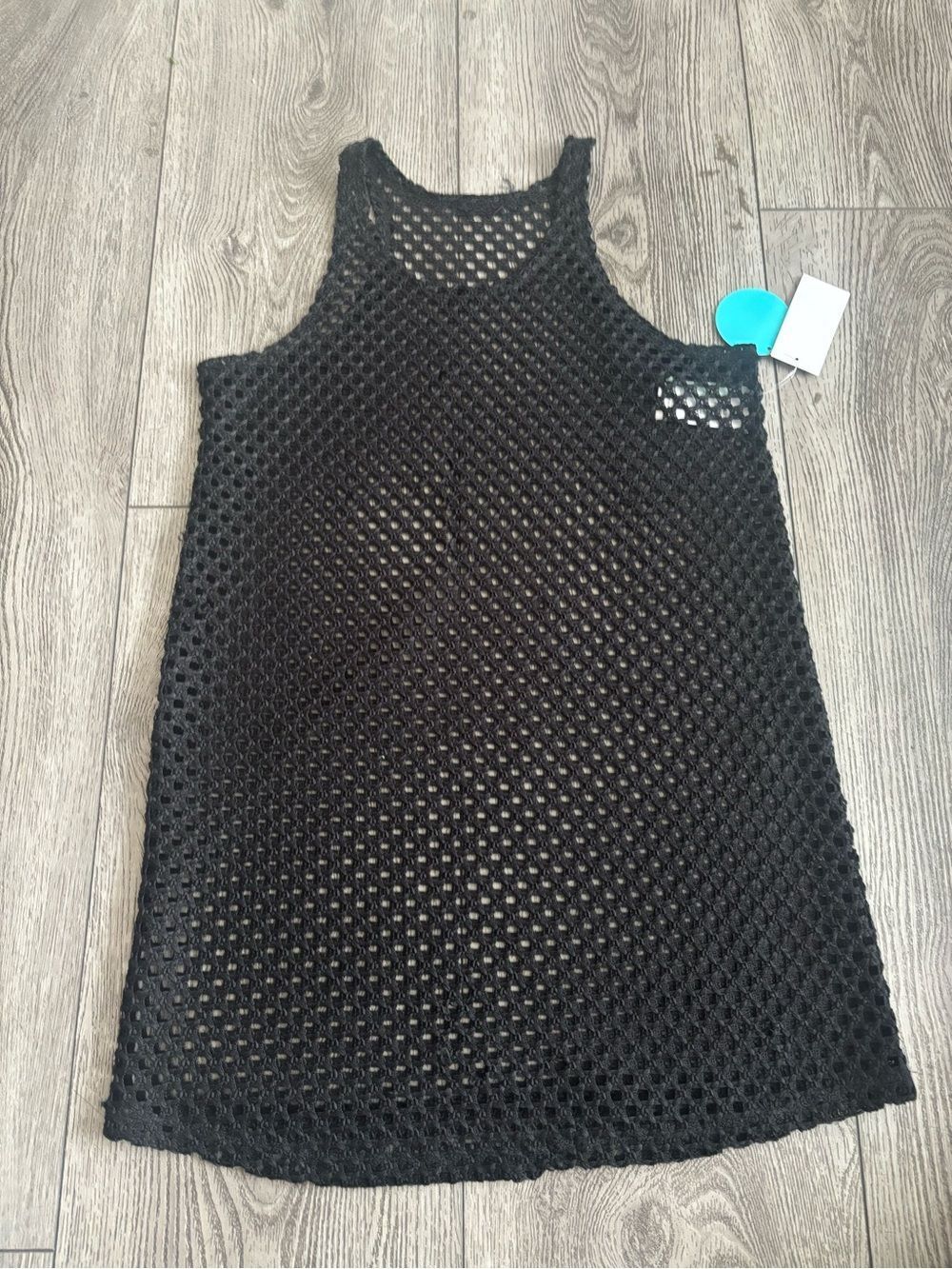 Breaking waves Black Fishnet Knit Tank Dress for beach